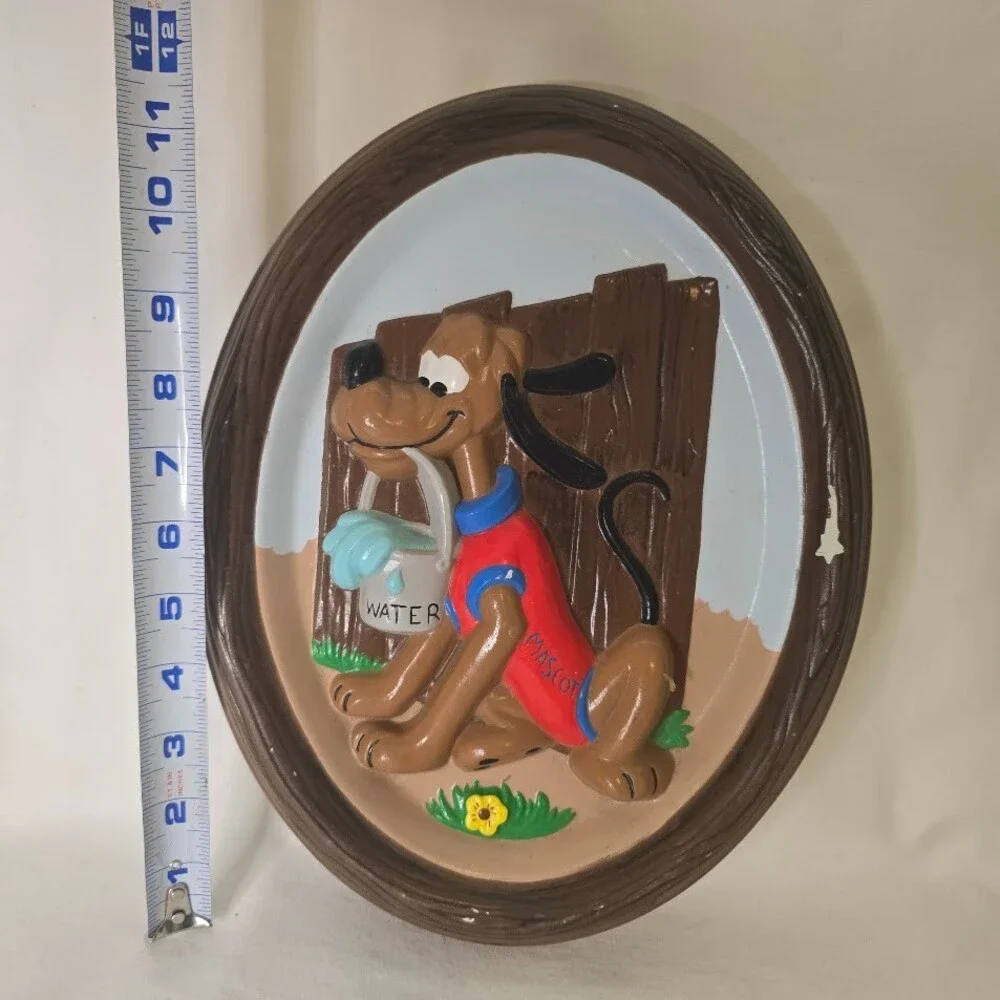 VTG Walt Disney Productions Mickey Mouse & Pluto 3D Plaster Wall Plaques